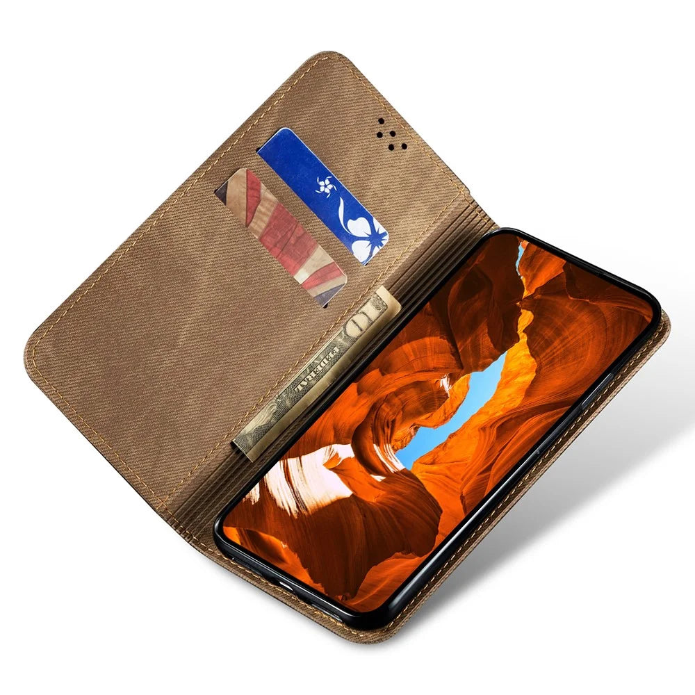 For OnePlus 13s 5G Case Jeans Cloth Texture Anti-Scratch Leather Stand Phone Cover - Khaki - 3