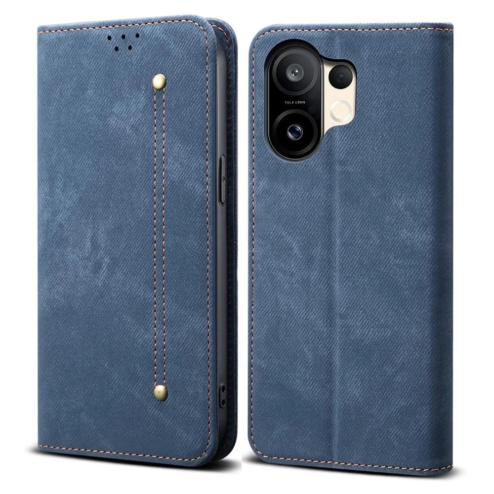 For vivo S30 Pro mini 5G Case Jeans Cloth Texture Anti-Scratch Leather Stand Phone Cover - Blue - 1