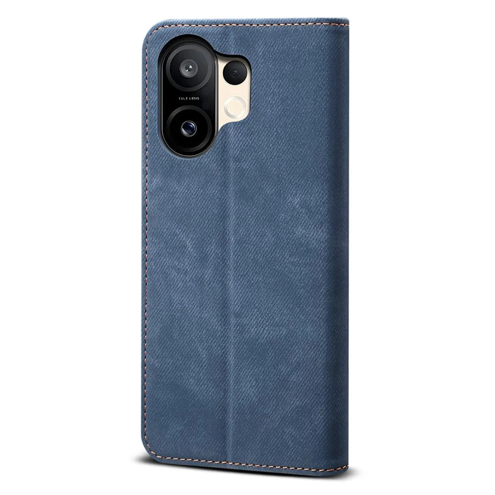For vivo S30 Pro mini 5G Case Jeans Cloth Texture Anti-Scratch Leather Stand Phone Cover - Blue - 6