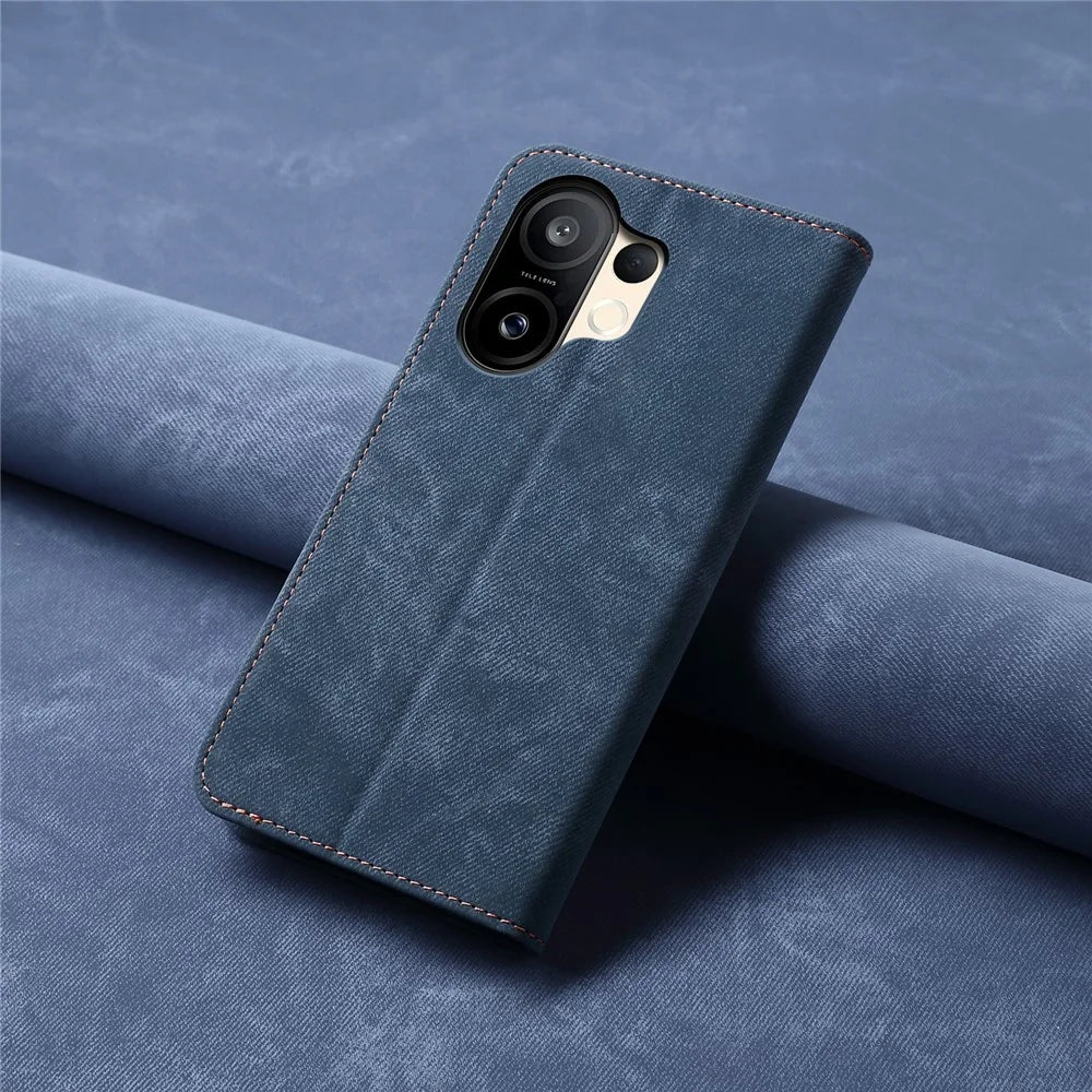 For vivo S30 Pro mini 5G Case Jeans Cloth Texture Anti-Scratch Leather Stand Phone Cover - Blue - 7