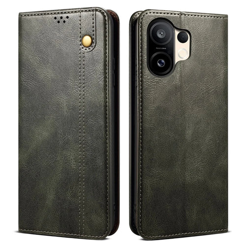 For vivo S30 5G Case Crazy Horse Texture Waxy Leather Wallet Stand Phone Cover - Green - 1