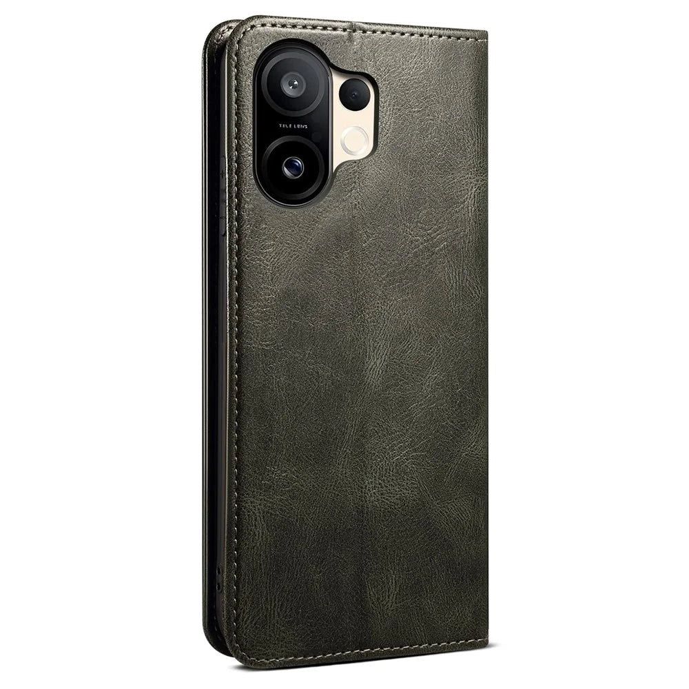 For vivo S30 5G Case Crazy Horse Texture Waxy Leather Wallet Stand Phone Cover - Green - 6
