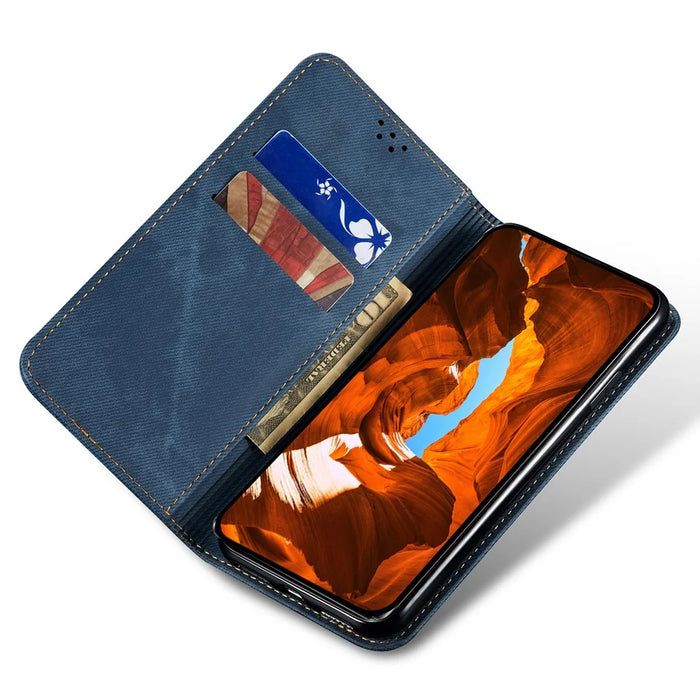 For vivo S30 5G Case Jeans Cloth Texture Anti-Scratch Leather Stand Phone Cover - Blue - 3