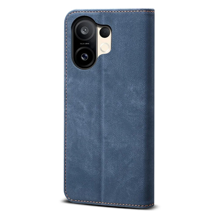 For vivo S30 5G Case Jeans Cloth Texture Anti-Scratch Leather Stand Phone Cover - Blue - 6