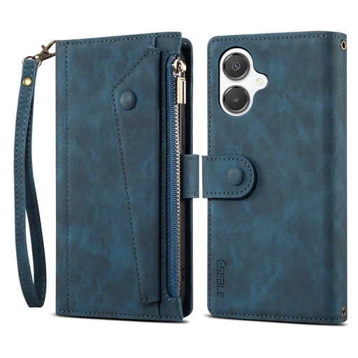 ESEBLE Star Series For Samsung Galaxy A08 5G / A08 4G / A07 4G Case Zipper Wallet Leather Stand Phone Cover with Wrist Strap - Blue - 1