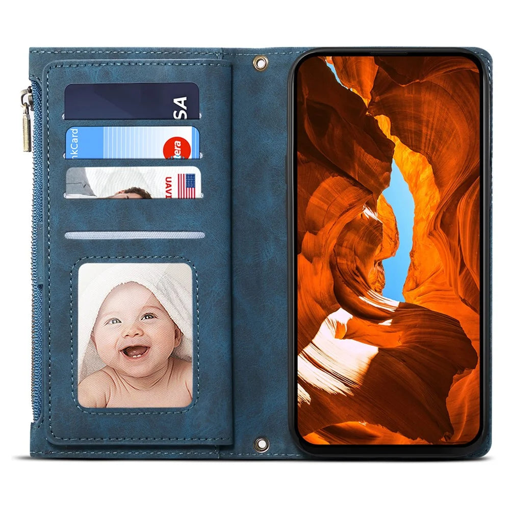 ESEBLE Star Series For Samsung Galaxy A08 5G / A08 4G / A07 4G Case Zipper Wallet Leather Stand Phone Cover with Wrist Strap - Blue - 2