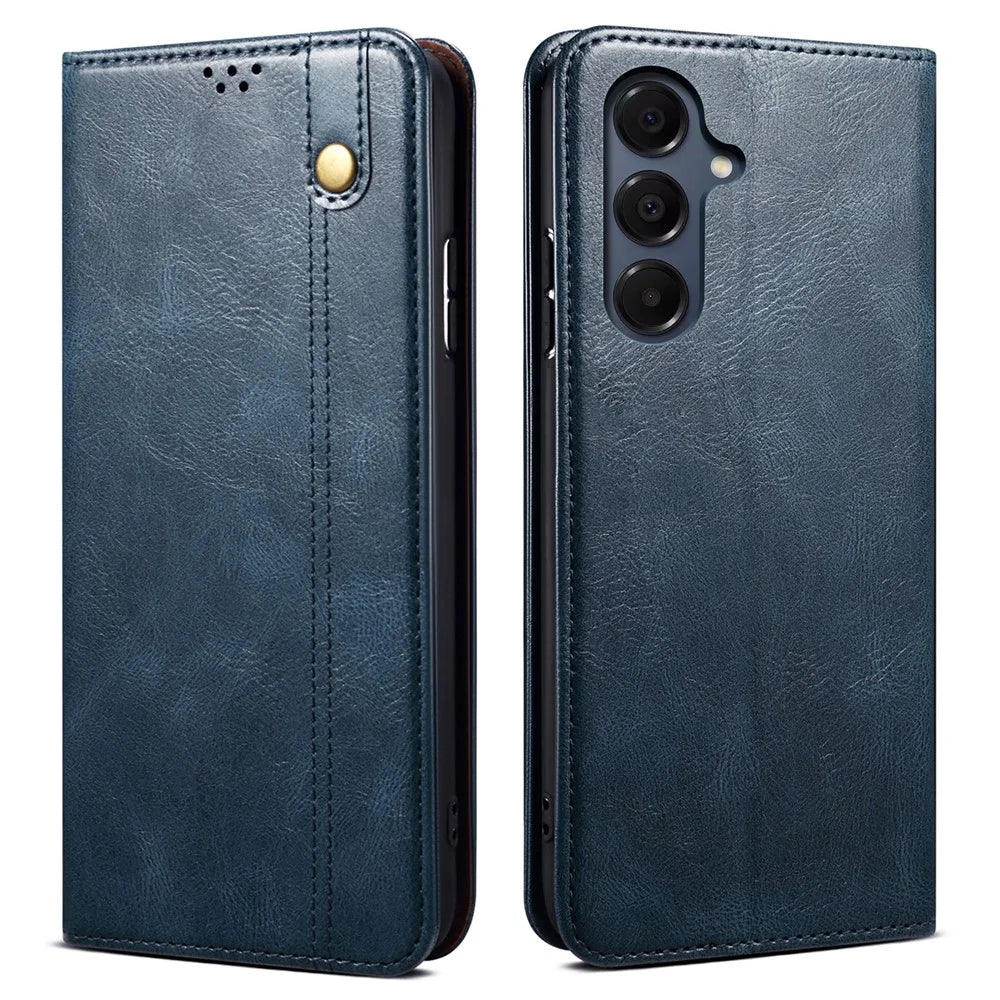 For Samsung Galaxy A18 5G / A18 4G / A17 5G / A17 4G Case Crazy Horse Texture Waxy Leather Wallet Stand Phone Cover - Blue - 1