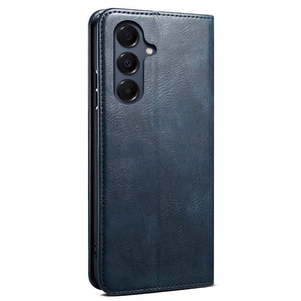 For Samsung Galaxy A18 5G / A18 4G / A17 5G / A17 4G Case Crazy Horse Texture Waxy Leather Wallet Stand Phone Cover - Blue - 6