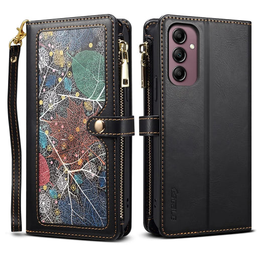 ESEBLE Galaxy Series For Samsung Galaxy A18 5G / A18 4G / A17 5G / A17 4G Case RFID Blocking Leather Zipper Phone Cover with Shoulder Strap + Wrist Strap - Black - 1