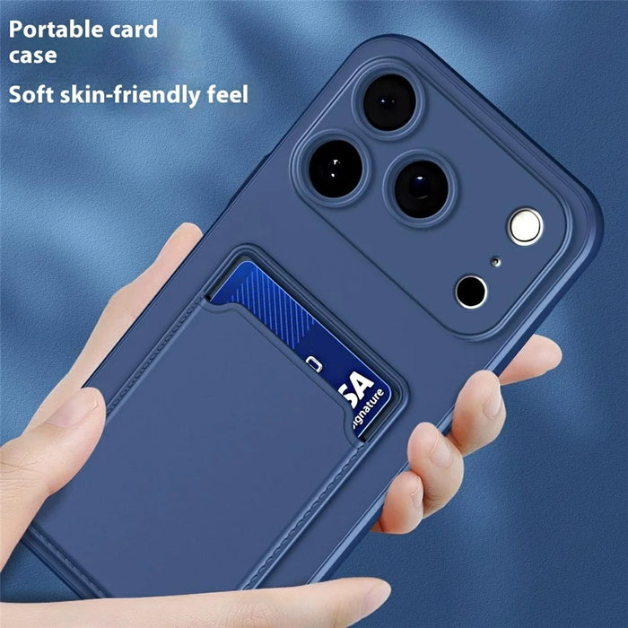 For iPhone 17 Pro Case Flexible TPU Phone Cover with Back Card Slot - Dark Blue - 2