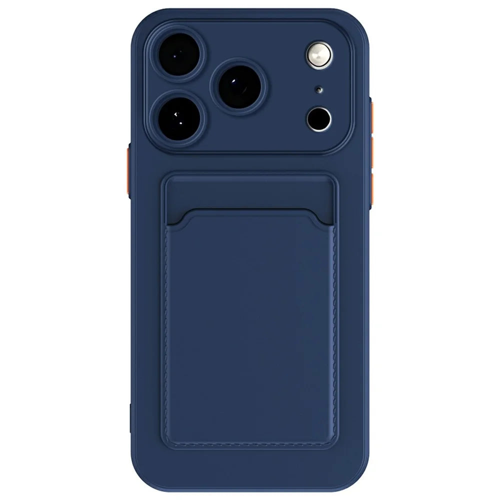 For iPhone 17 Pro Max Case Flexible TPU Phone Cover with Back Card Slot - Dark Blue - 1