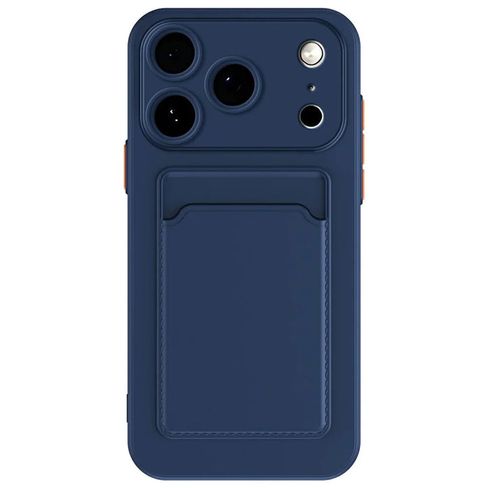 For iPhone 17 Pro Max Case Flexible TPU Phone Cover with Back Card Slot - Dark Blue - 1