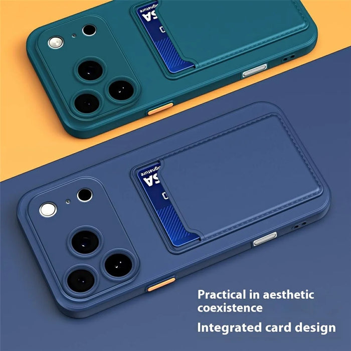For iPhone 17 Pro Max Case Flexible TPU Phone Cover with Back Card Slot - Dark Blue - 3