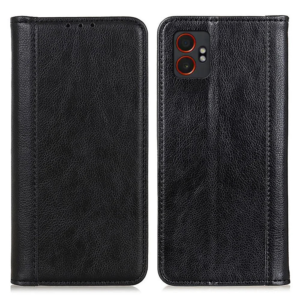For Samsung Galaxy XCover7 Pro Stand Case Split Leather Litchi Texture Wallet Phone Cover - Black - 1