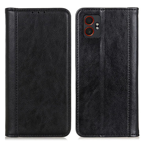 For Samsung Galaxy XCover7 Pro Stand Case Split Leather Litchi Texture Wallet Phone Cover - Black - 1