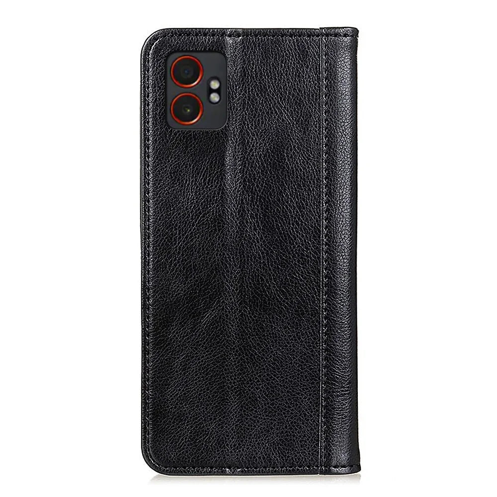 For Samsung Galaxy XCover7 Pro Stand Case Split Leather Litchi Texture Wallet Phone Cover - Black - 7