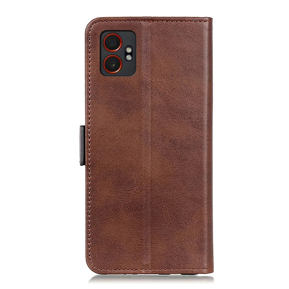 For Samsung Galaxy XCover7 Pro Case Stand Cowhide Texture PU Leather Phone Cover - Brown - 6