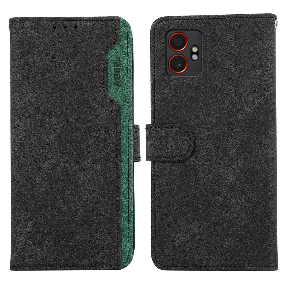 ABEEL For Samsung Galaxy XCover7 Pro Case Color Splicing Leather Flip Phone Cover RFID Blocking - Black - 1