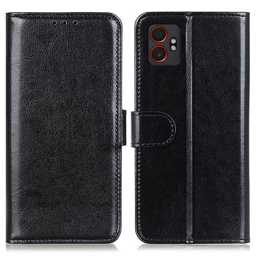 For Samsung Galaxy XCover7 Pro Case Crazy Horse Texture PU Leather Phone Stand Cover - Black - 1