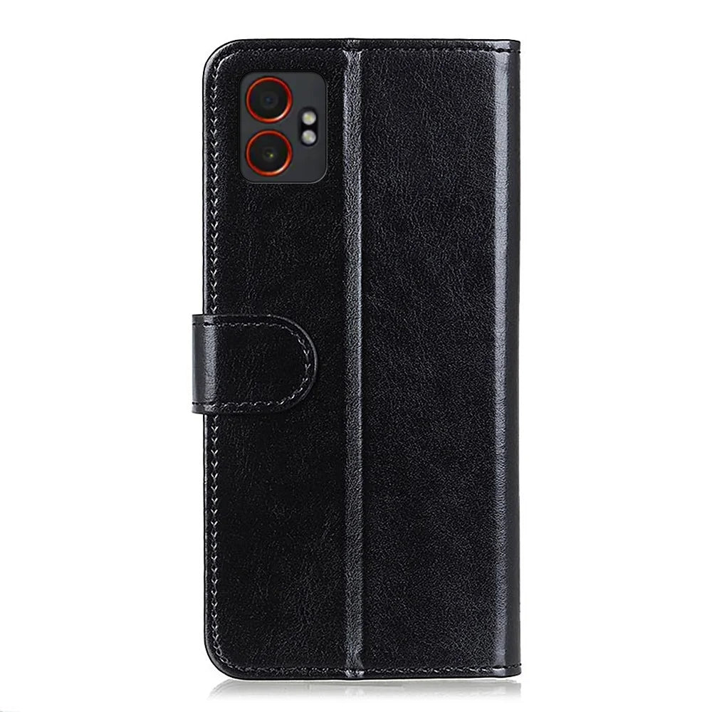 For Samsung Galaxy XCover7 Pro Case Crazy Horse Texture PU Leather Phone Stand Cover - Black - 6