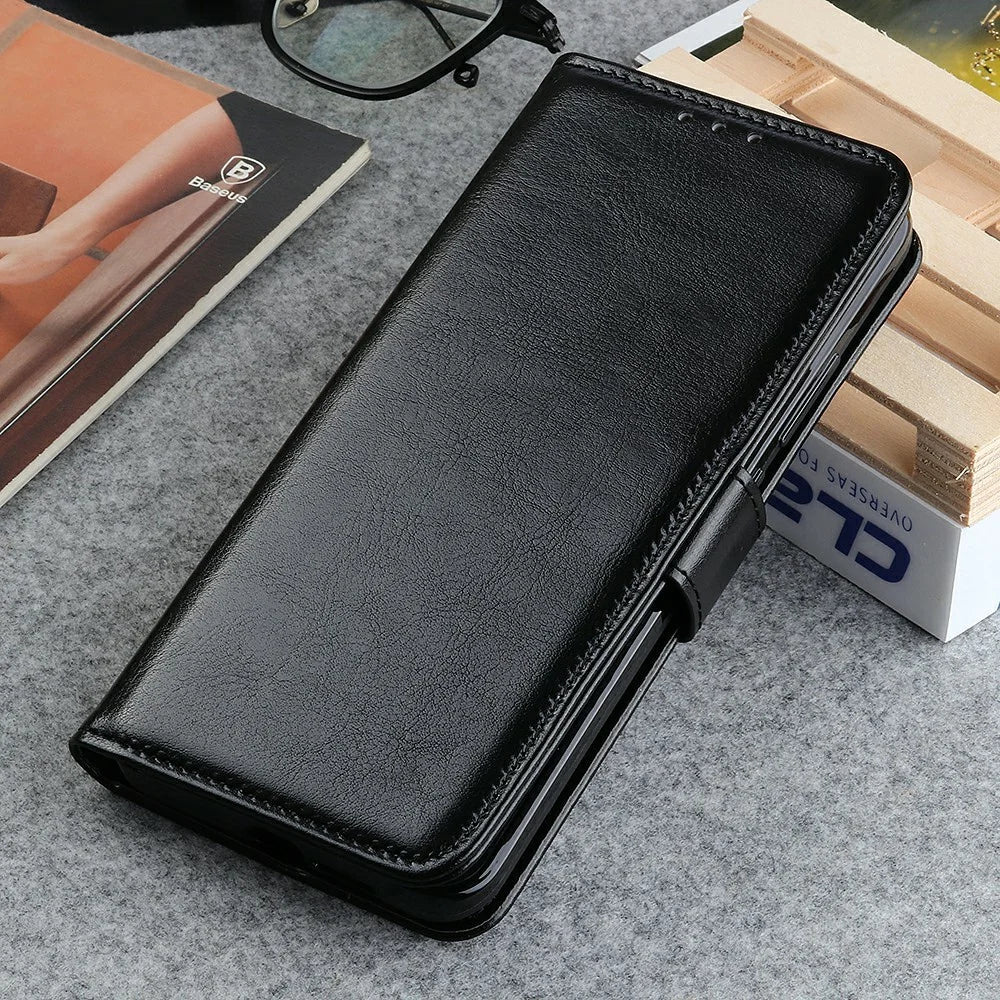 For Samsung Galaxy XCover7 Pro Case Crazy Horse Texture PU Leather Phone Stand Cover - Black - 7
