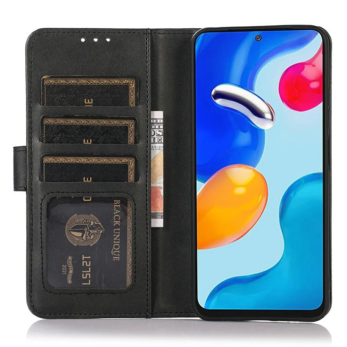 For Samsung Galaxy XCover7 Pro Case Cowhide Texture Leather Wallet Phone Cover with Stand - Black - 2