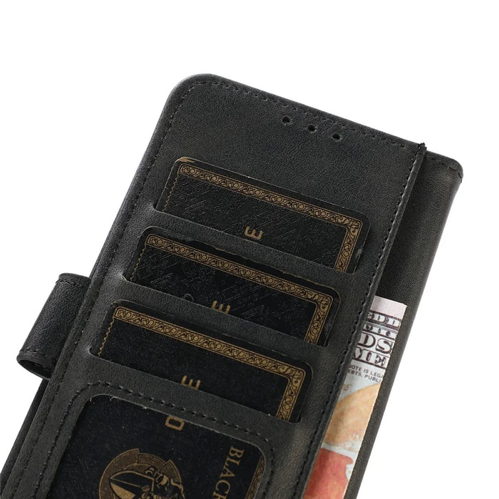 For Samsung Galaxy XCover7 Pro Case Cowhide Texture Leather Wallet Phone Cover with Stand - Black - 4