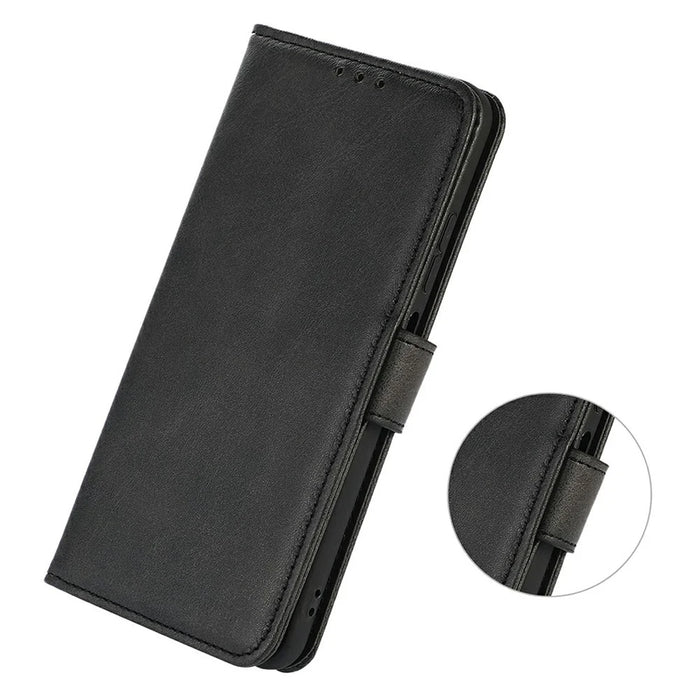 For Samsung Galaxy XCover7 Pro Case Cowhide Texture Leather Wallet Phone Cover with Stand - Black - 5