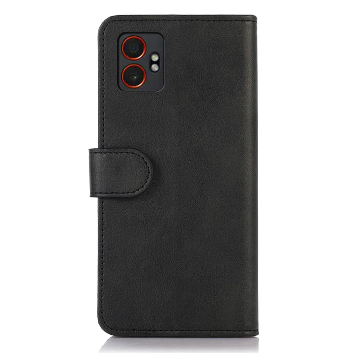 For Samsung Galaxy XCover7 Pro Case Cowhide Texture Leather Wallet Phone Cover with Stand - Black - 7