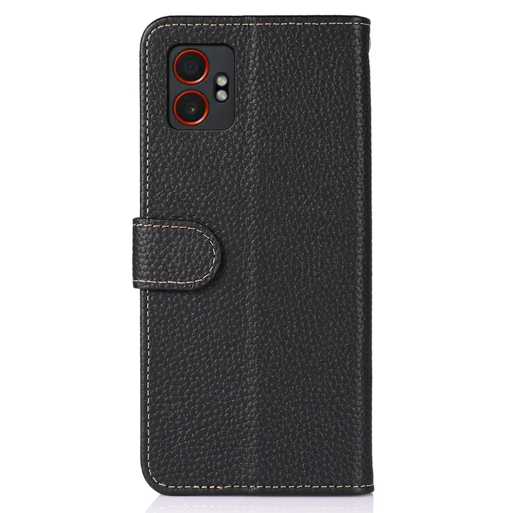 KHAZNEH For Samsung Galaxy XCover7 Pro Case Genuine Cow Leather Flip Phone Cover - Black - 7