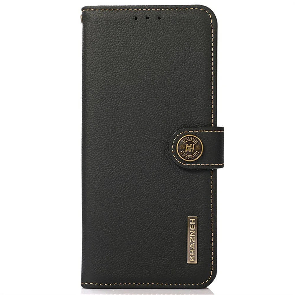 KHAZNEH for Samsung Galaxy XCover7 Pro Case Genuine Cow Leather RFID Blocking Wallet Phone Cover - Black - 7