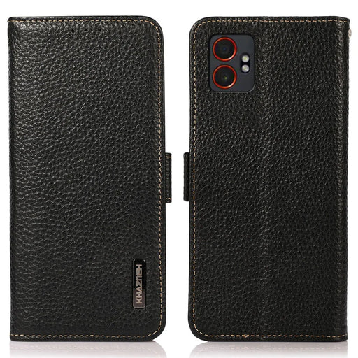 KHAZNEH for Samsung Galaxy XCover7 Pro Phone Case Genuine Cow Leather Cover RFID Blocking - Black - 1