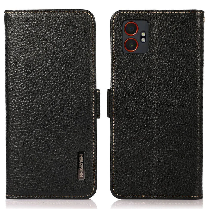 KHAZNEH for Samsung Galaxy XCover7 Pro Phone Case Genuine Cow Leather Cover RFID Blocking - Black - 1