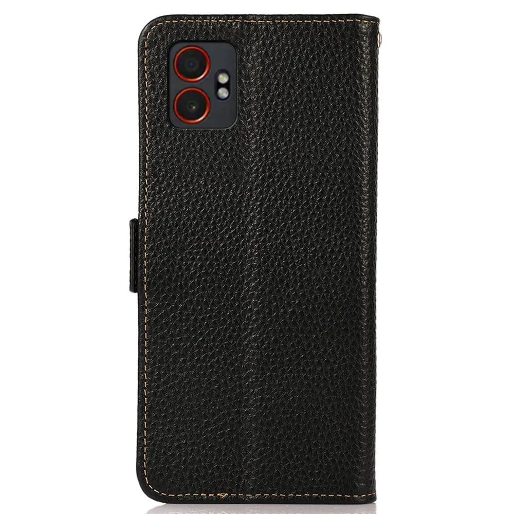KHAZNEH for Samsung Galaxy XCover7 Pro Phone Case Genuine Cow Leather Cover RFID Blocking - Black - 7