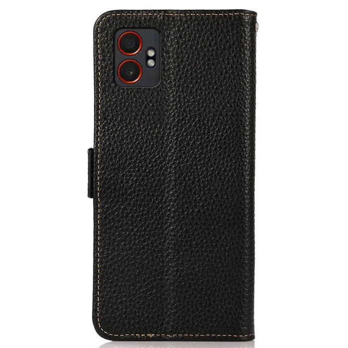 KHAZNEH for Samsung Galaxy XCover7 Pro Phone Case Genuine Cow Leather Cover RFID Blocking - Black - 7