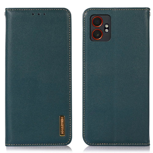 KHAZNEH For Samsung Galaxy XCover7 Pro Case Wallet Genuine Cow Leather Phone Cover Nappa Texture - Green - 1