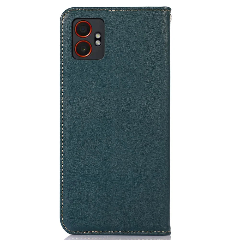 KHAZNEH For Samsung Galaxy XCover7 Pro Case Wallet Genuine Cow Leather Phone Cover Nappa Texture - Green - 7