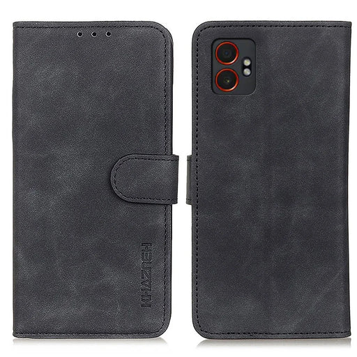 KHAZNEH For Samsung Galaxy XCover7 Pro Case PU Leather Retro Texture Phone Cover - Black - 1