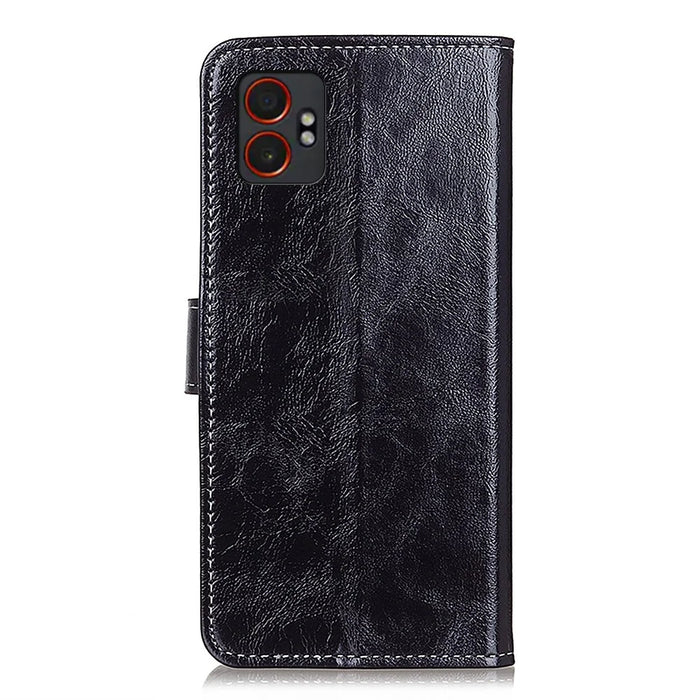 For Samsung Galaxy XCover7 Pro Case Wallet Leather Phone Cover Crazy Horse Texture - Black - 7