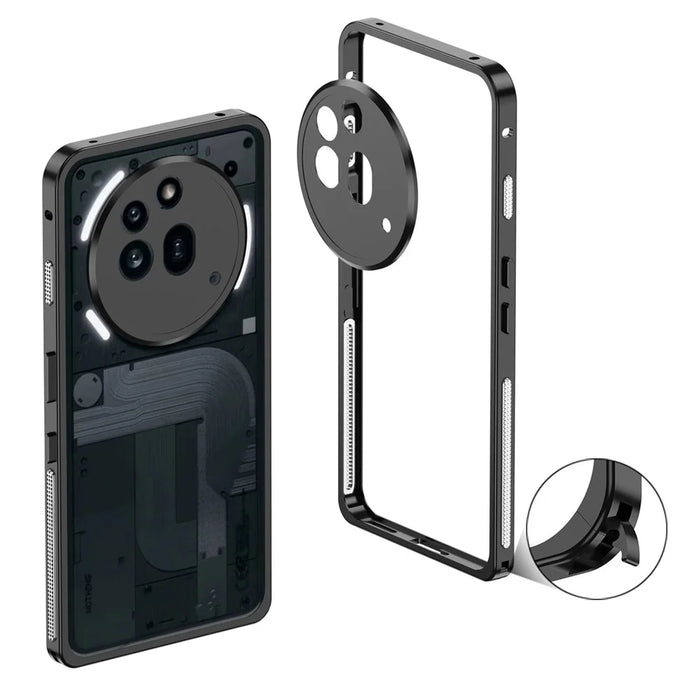 For Nothing Phone (3a) Pro  Bumper Cases Metal Frame Heat Dissipation Cover with Lens Protector - Black - 1