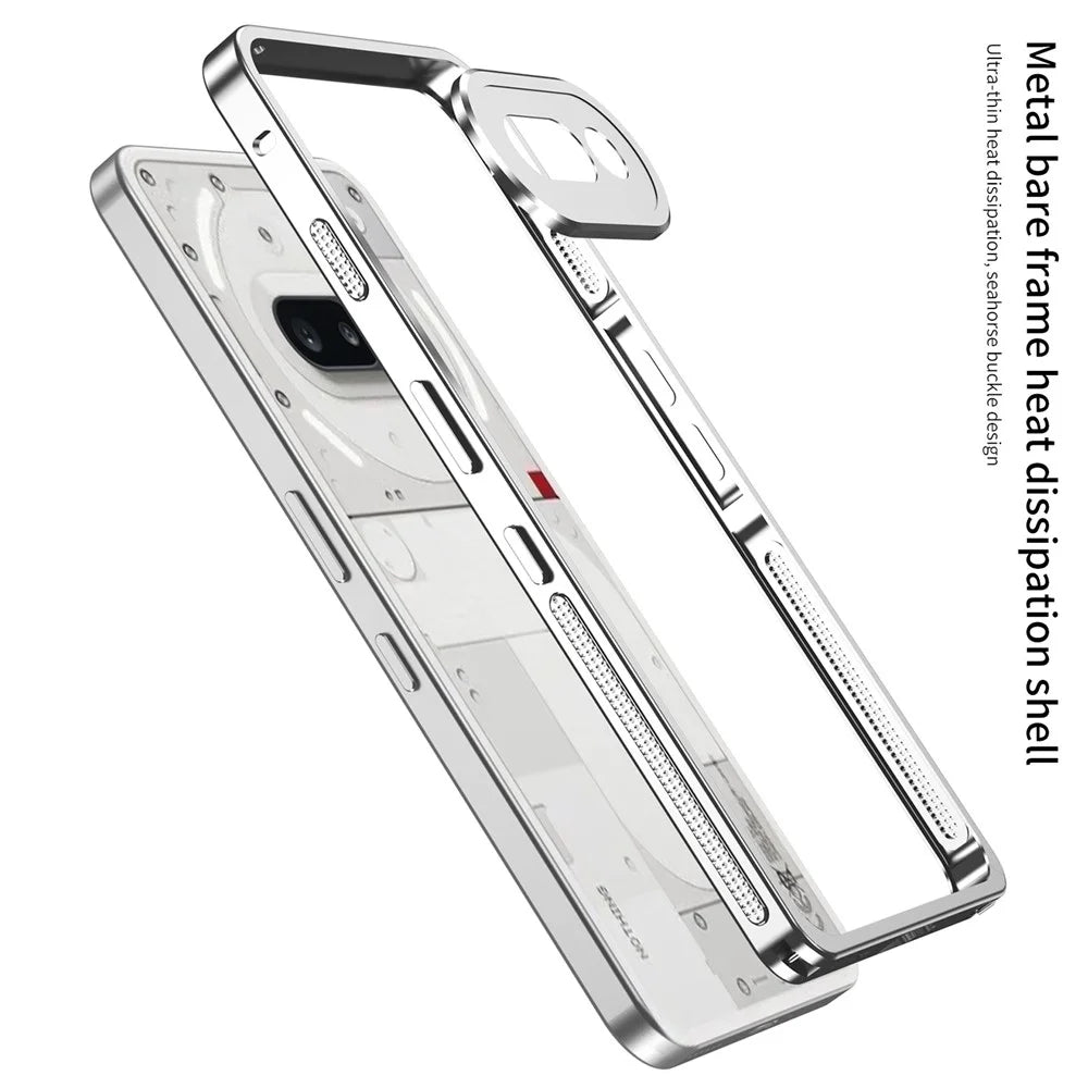 For Nothing Phone (3a) Bumper Cases Metal Frame Heat Dissipation Cover with Lens Protector - Grey - 5