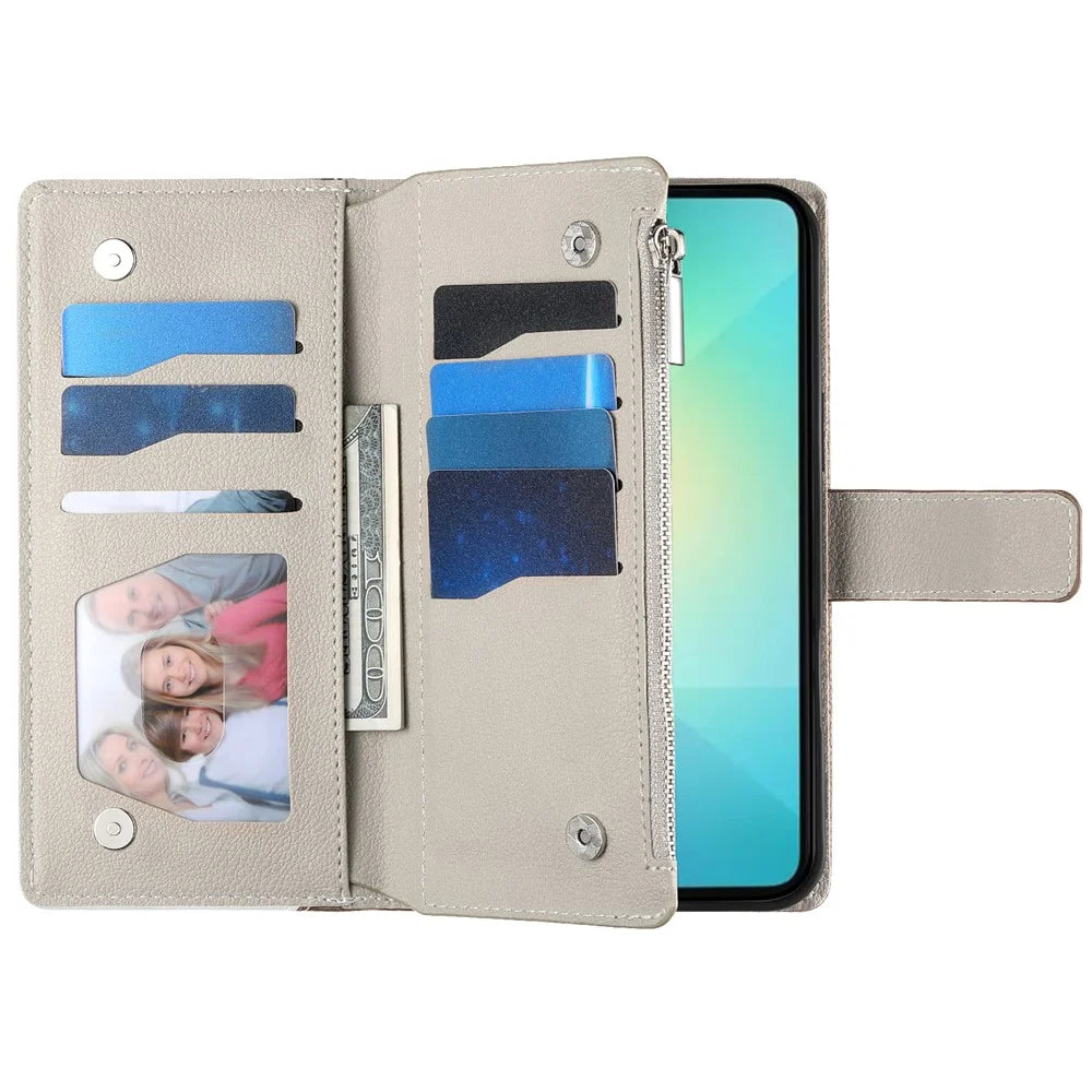 For Samsung Galaxy A06 4G Case Zipper Wallet Color Splicing Leather Flip Phone Cover with Straps - Lake Blue - 2