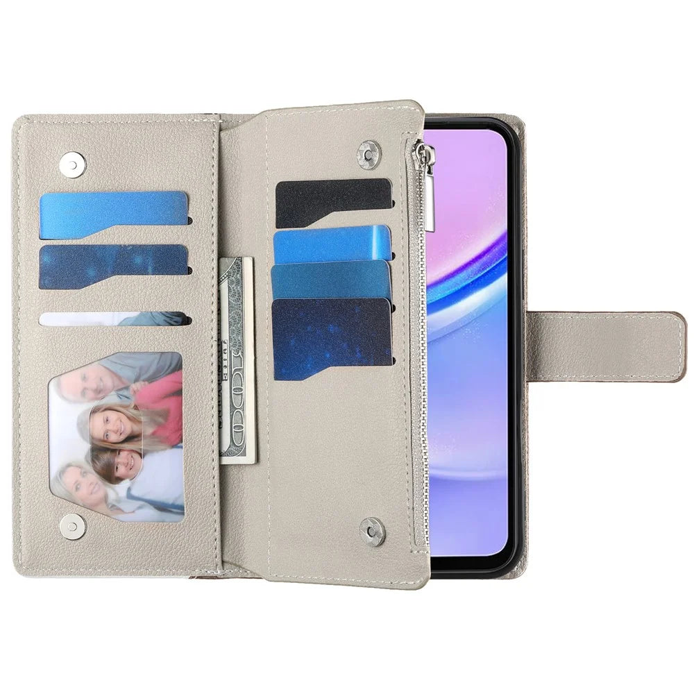 For Samsung Galaxy A16 5G  /  4G Case Zipper Wallet Color Splicing Leather Flip Phone Cover with Straps - Lake Blue - 2