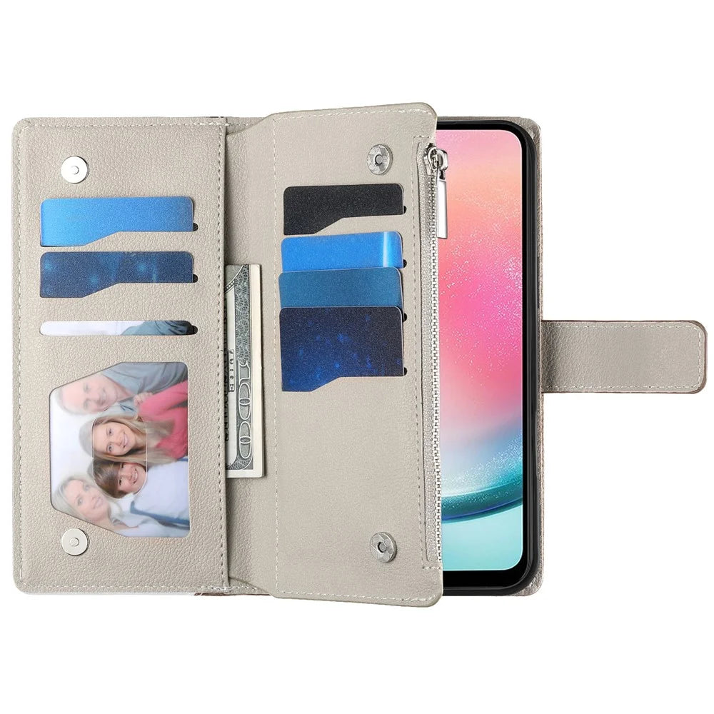 For Samsung Galaxy A24 4G (162.1mm) Case Zipper Wallet Color Splicing Leather Flip Phone Cover with Straps - Lake Blue - 2