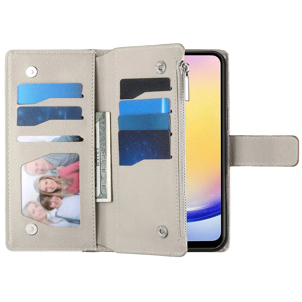 For Samsung Galaxy A25 5G (Global) (161.0mm) Case Zipper Wallet Color Splicing Leather Flip Phone Cover with Straps - Lake Blue - 2