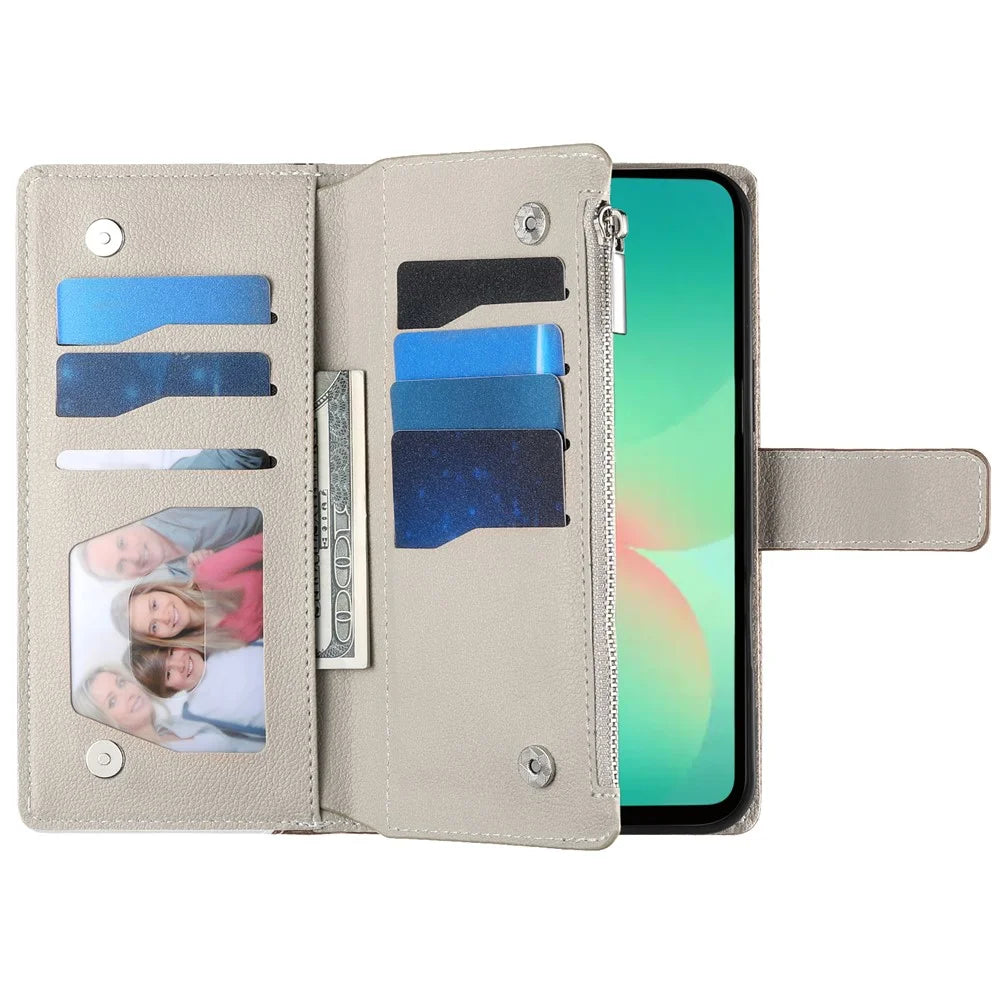 For Samsung Galaxy A26 5G Case Zipper Wallet Color Splicing Leather Flip Phone Cover with Straps - Lake Blue - 2