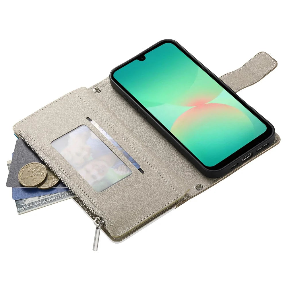 For Samsung Galaxy A26 5G Case Zipper Wallet Color Splicing Leather Flip Phone Cover with Straps - Lake Blue - 3