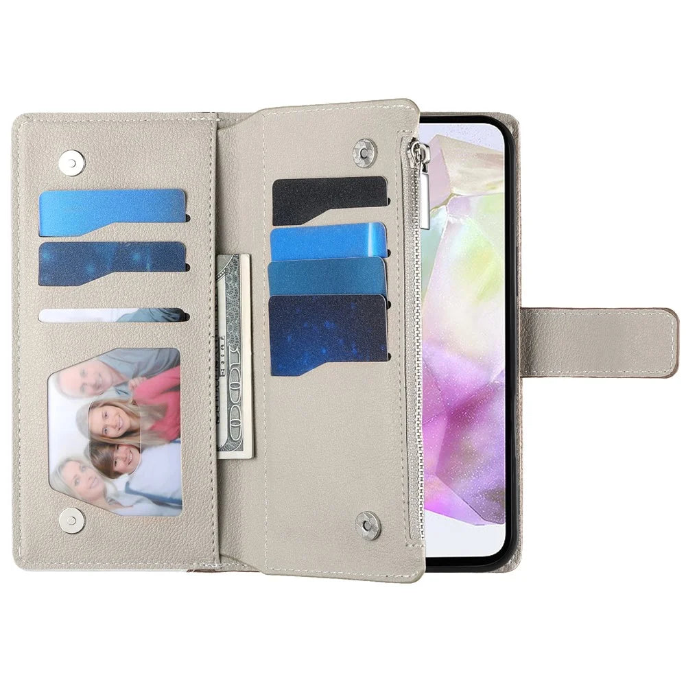 For Samsung Galaxy A35 5G Case Zipper Wallet Color Splicing Leather Flip Phone Cover with Straps - Lake Blue - 2