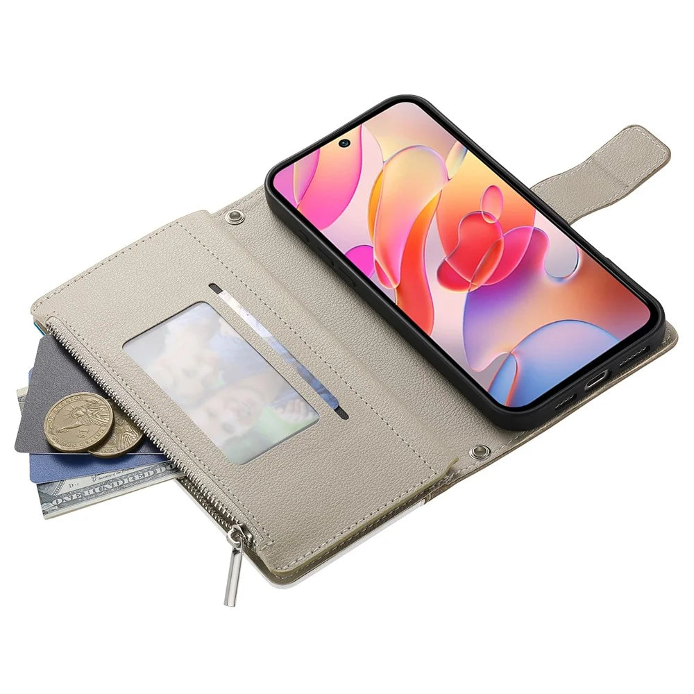 For Samsung Galaxy A36 5G Case Zipper Wallet Color Splicing Leather Flip Phone Cover with Straps - Lake Blue - 3