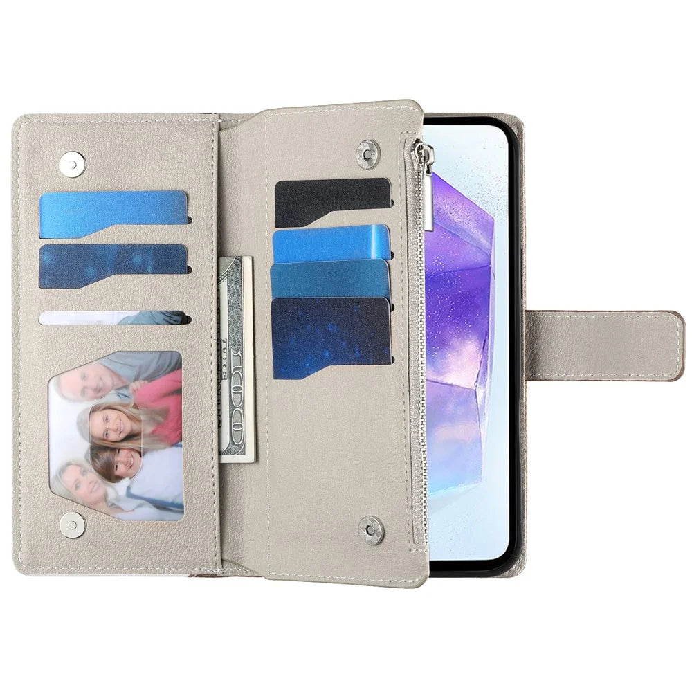 For Samsung Galaxy A55 5G Case Zipper Wallet Color Splicing Leather Flip Phone Cover with Straps - Lake Blue - 2